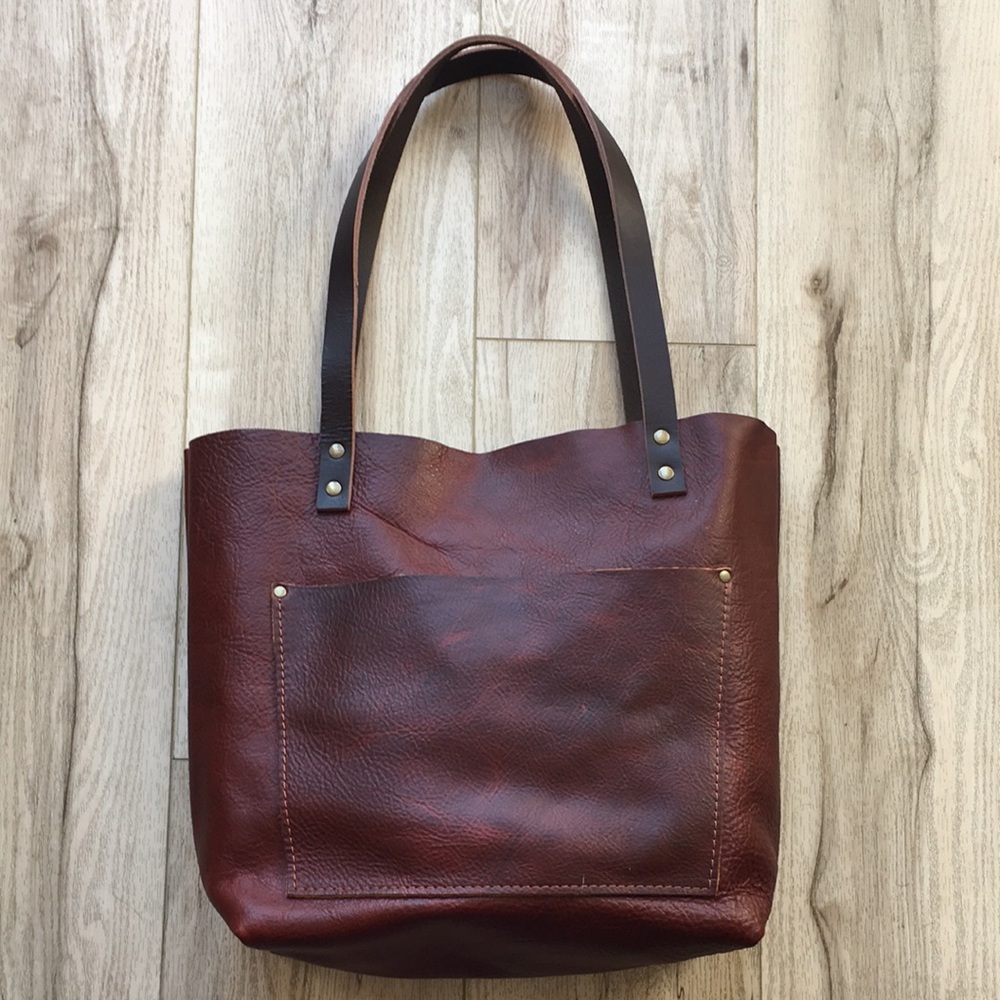 Portland Leather Goods Medium Classic Tote Cinnamon Bear w brown straps. BNNU